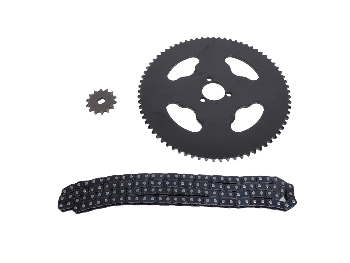 Kit de corrente e pinhão T8f 2026: Dianteiro 14t, Traseiro 74t, 120 elos, Diâmetro interno 29mm