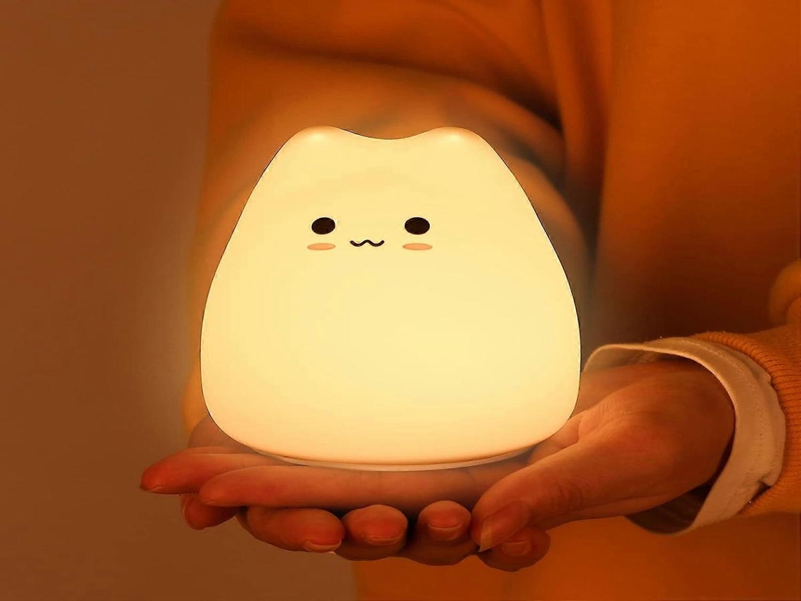 Abajur infantil Lurelia em formato de gato, feito de silicone livre de BPA, com controle remoto, sensor de toque e luz quente para bebês e crianças.