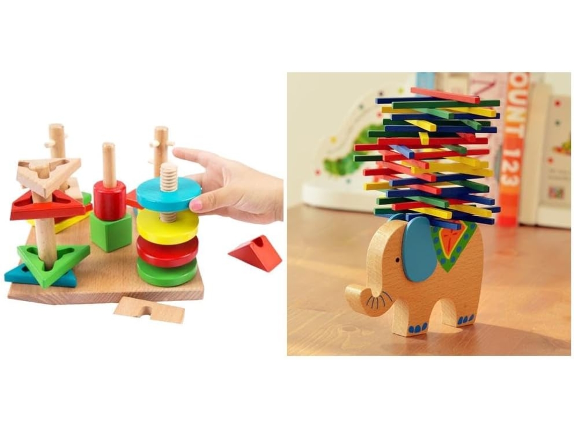 Jogo Educativo De Elefante Madeira Com Blocos Geométricos
