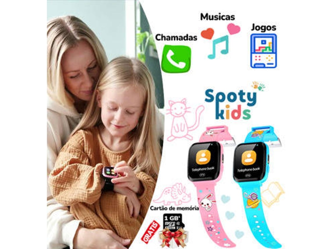 Relógio Smartwatch Criança SPOTYKIDS Jogos e Músicas (Rosa)