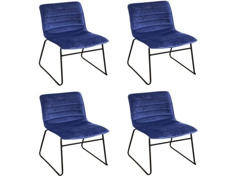 Cadeiras de mesa de design de veludo do Brooklyn - URBAN LIVING - Conjunto de 4 - Azul - Contemporâneo