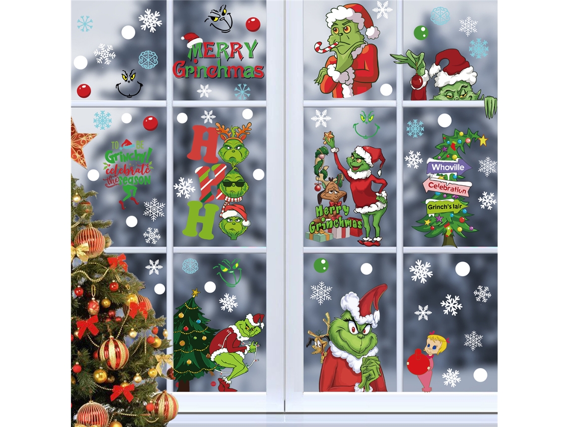 9 Adesivos Do Grinch Para Vitrines De Natal, Presente De Ano Novo Aquaforge