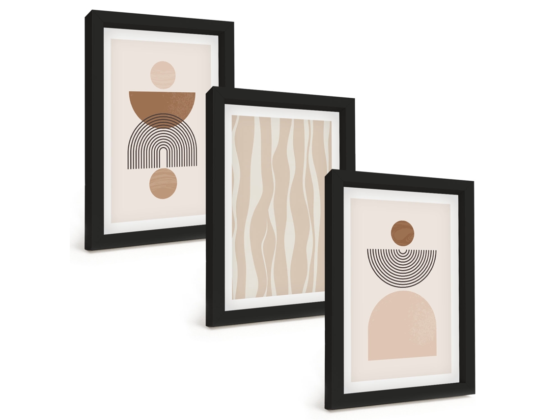 Composição De Quadrosformas Abstratas Em Marrom E Bege Moldura Preta Imagens Para Um Quarto Infantil Espelharte (3 Peças 20x30 Cm)