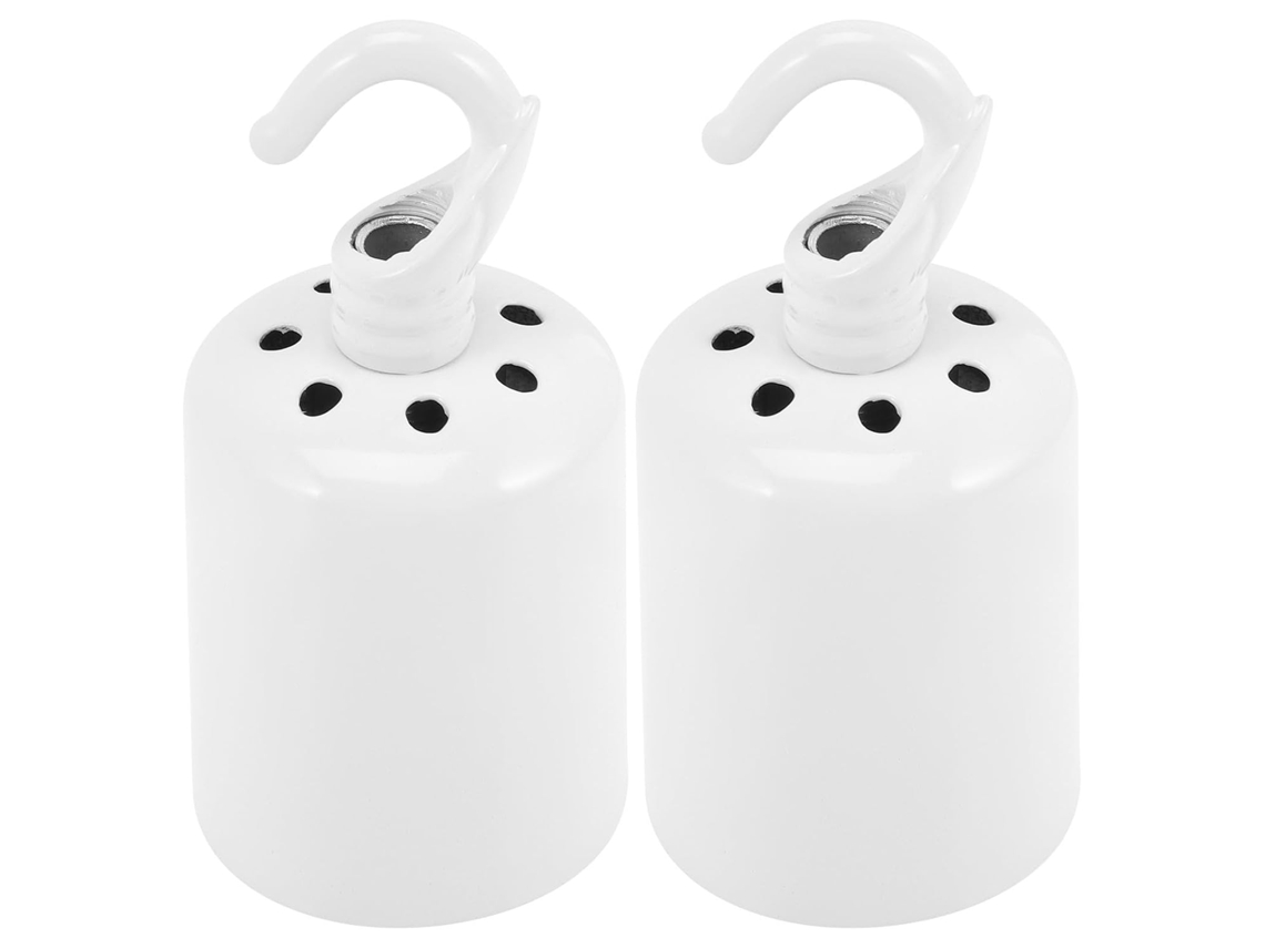 2 Soquetes E27 Em Metal Branco Com Gancho Integrado