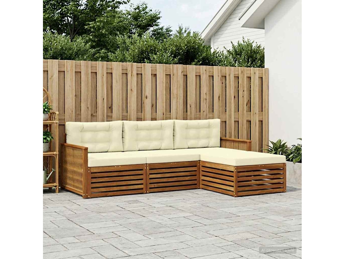 Vidaxl Conjunto De Sofás Para Exterior 4 Unid. Natural E Creme