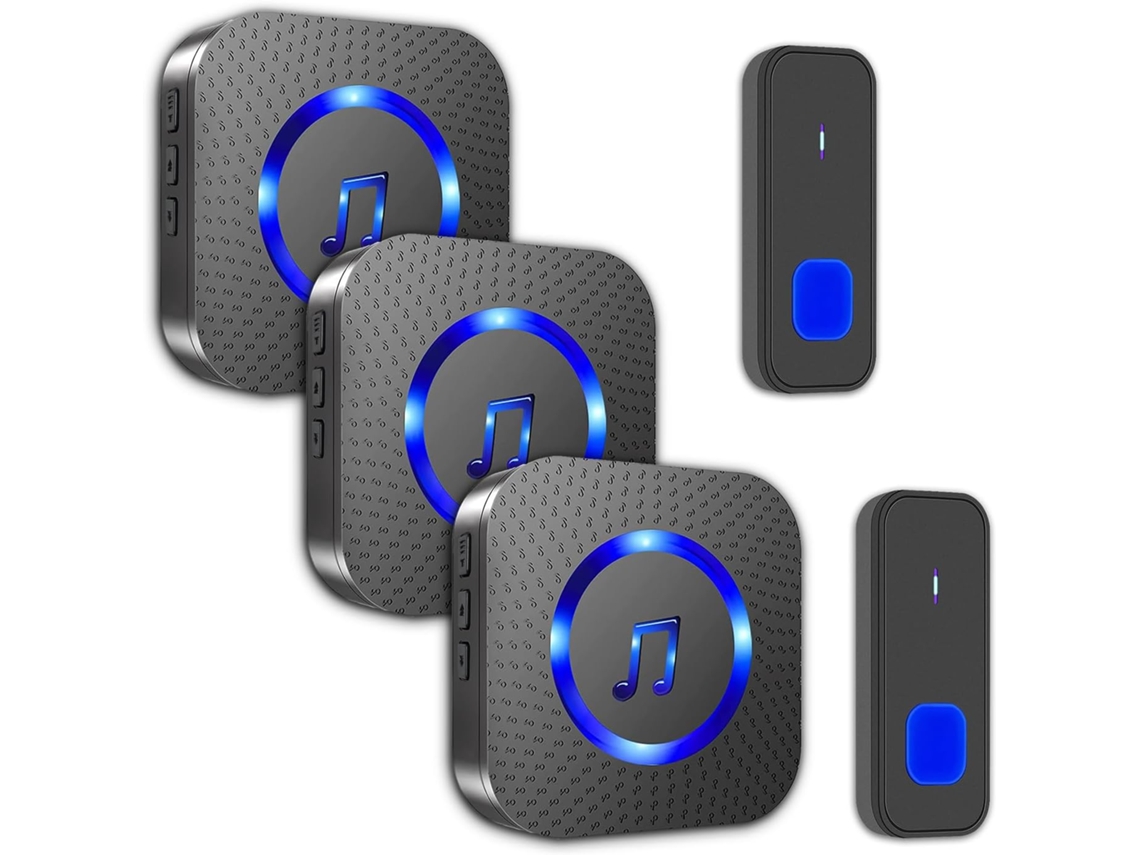 Campainha Sem Fio Com 3 Receptores, 2 Botões, À Prova D Água Ip55, Alcance Remoto De 400m, 55 Toques, 5 Níveis De Volume