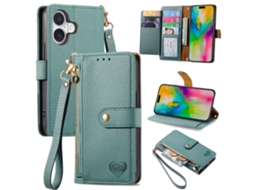 Capa Em Couro Pu Bloqueio Rfid Com Porta-cartões Para Apple Iphone 16 - Verde