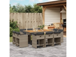 Vidaxl 11 Pcs Conjunto Jantar P/ Jardim C/ Almofadões Vime Pe Cinzento