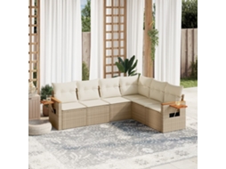 Vidaxl 6 Pcs Conjunto De Sofás P/ Jardim Com Almofadões Vime Pe Bege