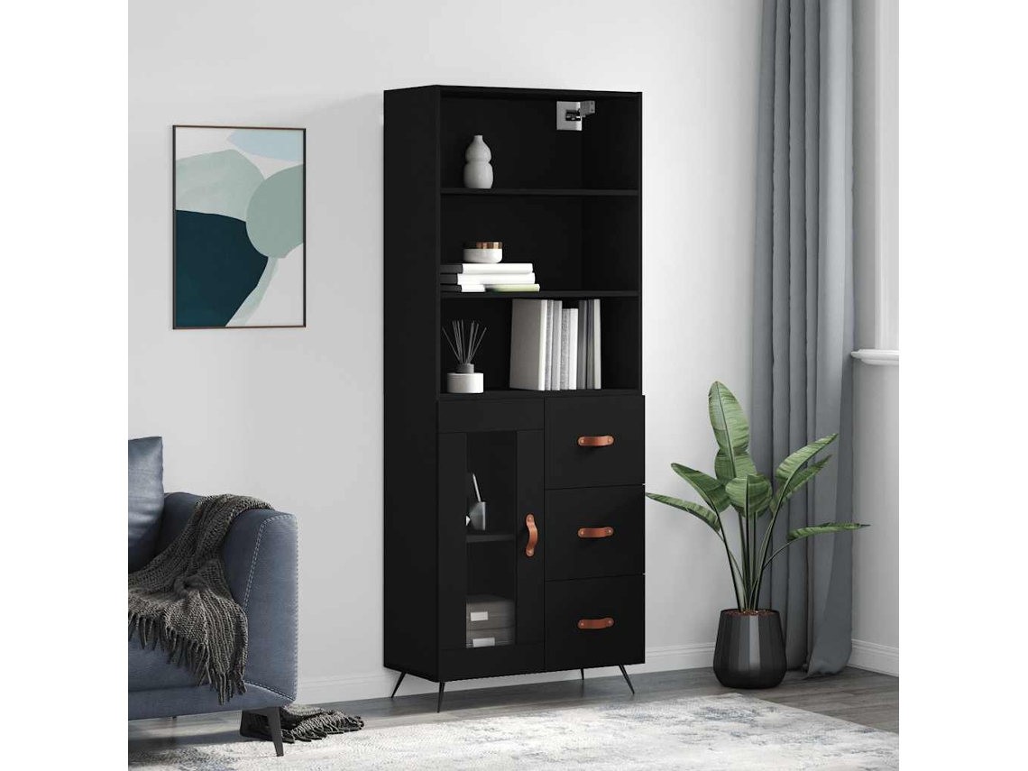 Vidaxl Armário Alto 69,5x34x180 Cm Derivados De Madeira Preto