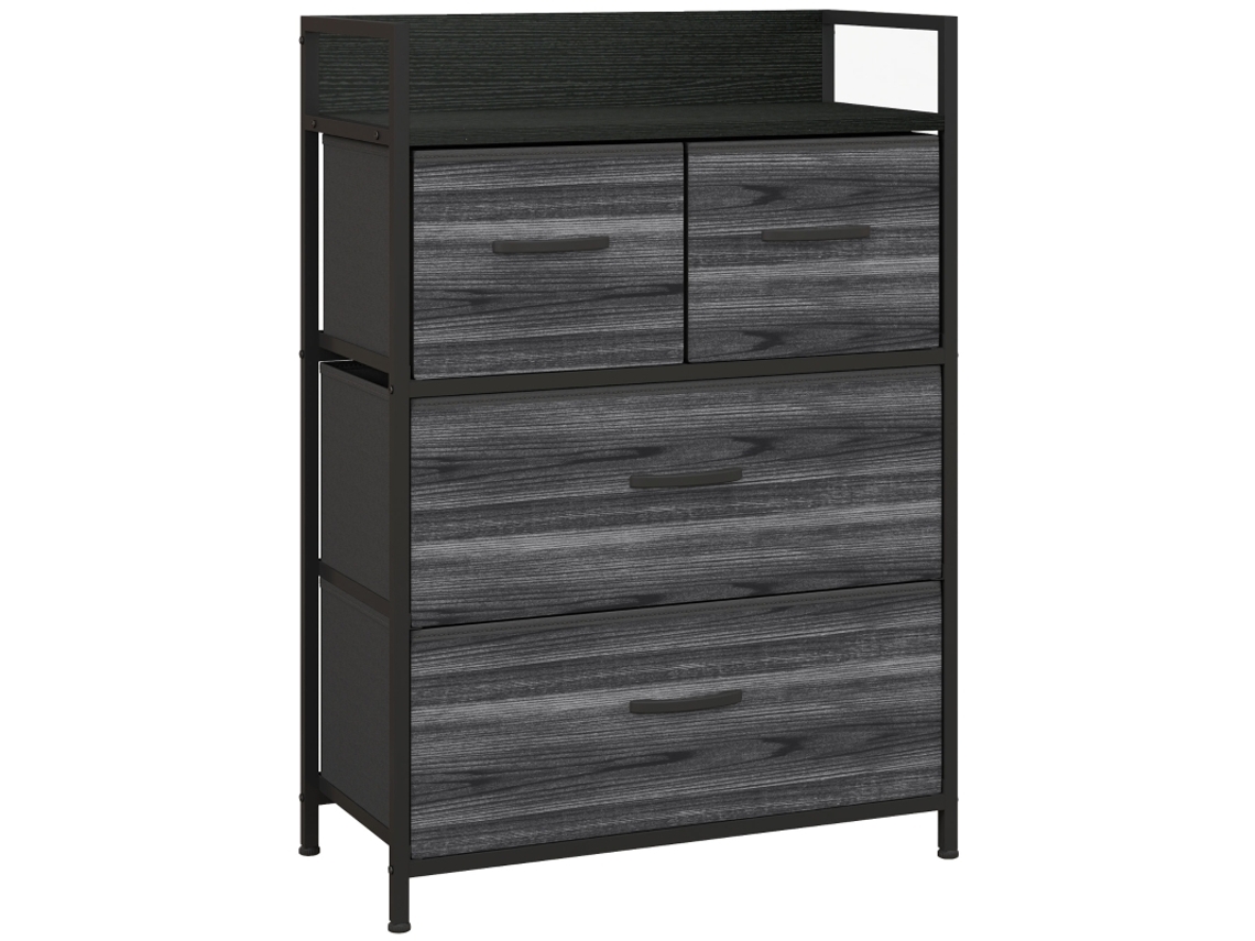 Cômoda 4 Gavetas Tecido Industrial Preta 60x29x85cm