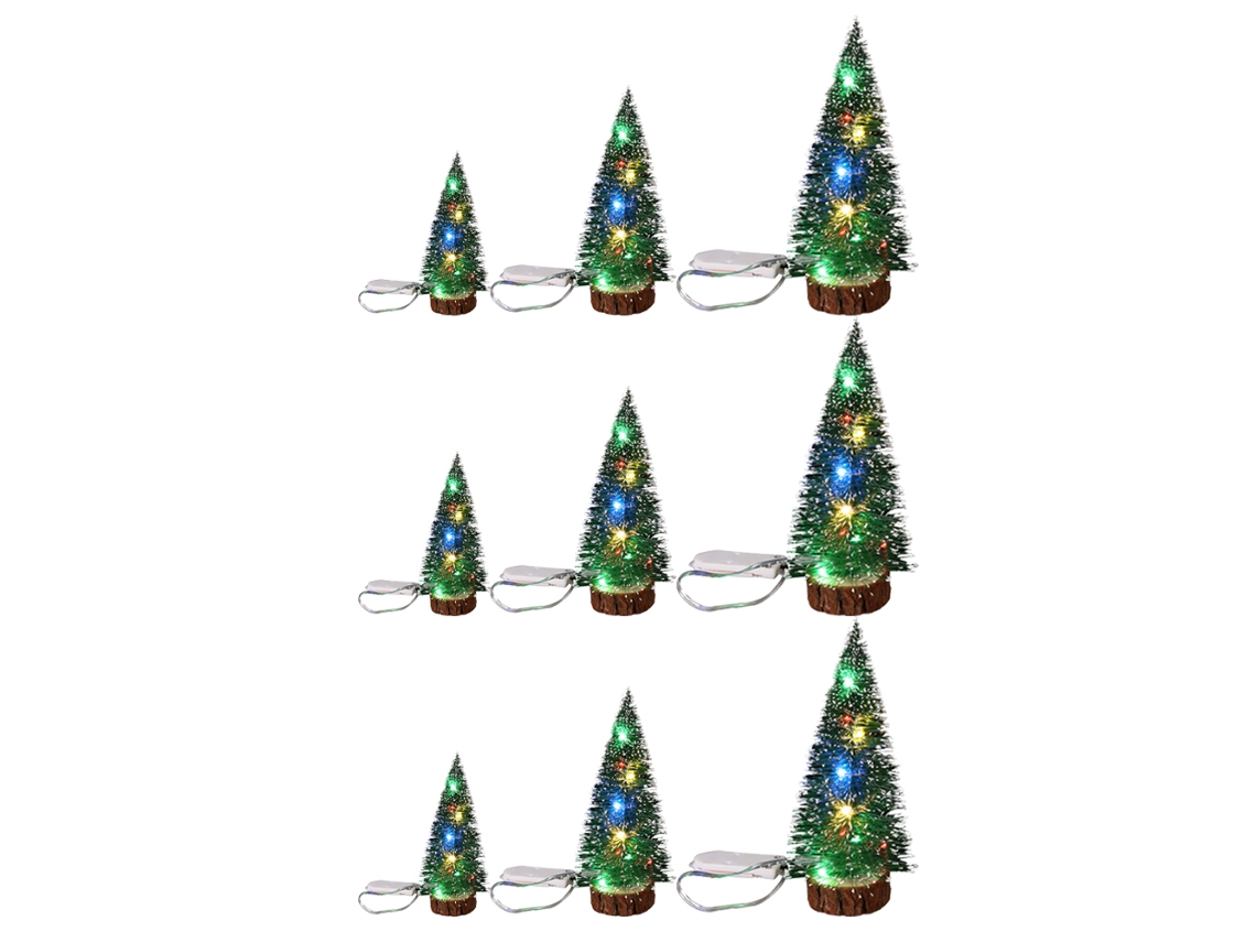 Mini Árvores de Natal com Base de Madeira Árvores de Mesa de Natal para Decoração de Natal de Cozinha Doméstica.9Pcs