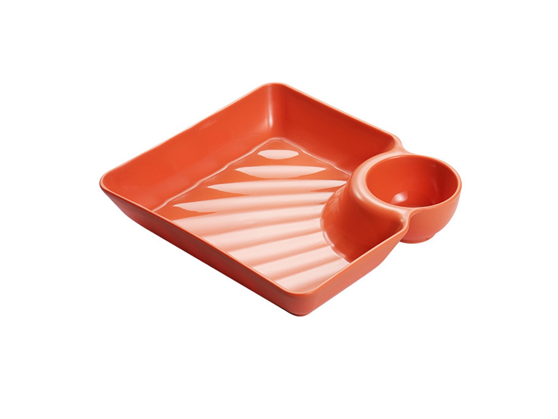 Prato De Bolinho Com Pires Para Imersão 7,2 Polegadas Dividido Chip E Conjunto De Prato De Servir Molho Para Bolinho Lanche Sushi Laranja