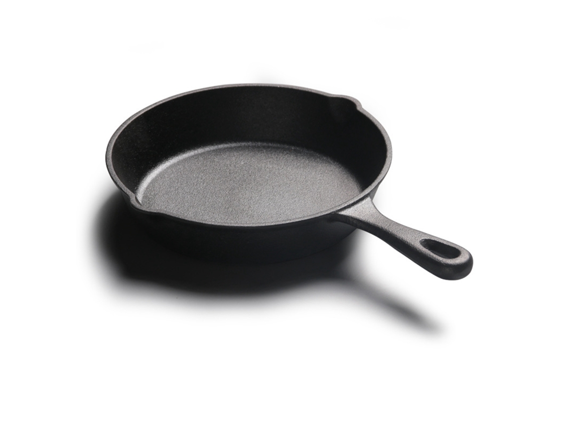 Ferro fundido de 20cm, fundo plano, antiaderente, com alça e orifício para pendurar | S/MARCA