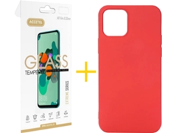 Kit Capa e Película Vidro 1X  iPhone 12 Pro Max Accetel Silicone Vermelho