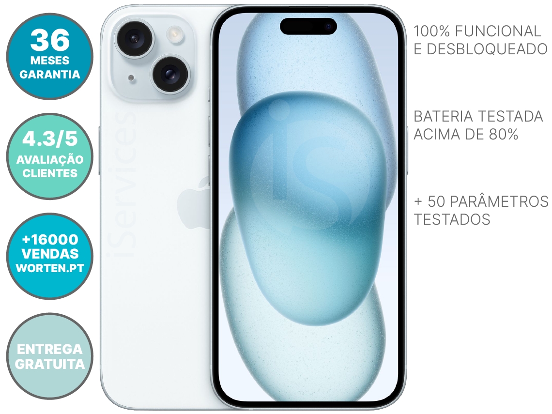 iPhone 15 Plus APPLE (Recondicionado Como Novo - 6.7'' - 128 GB - Azul)