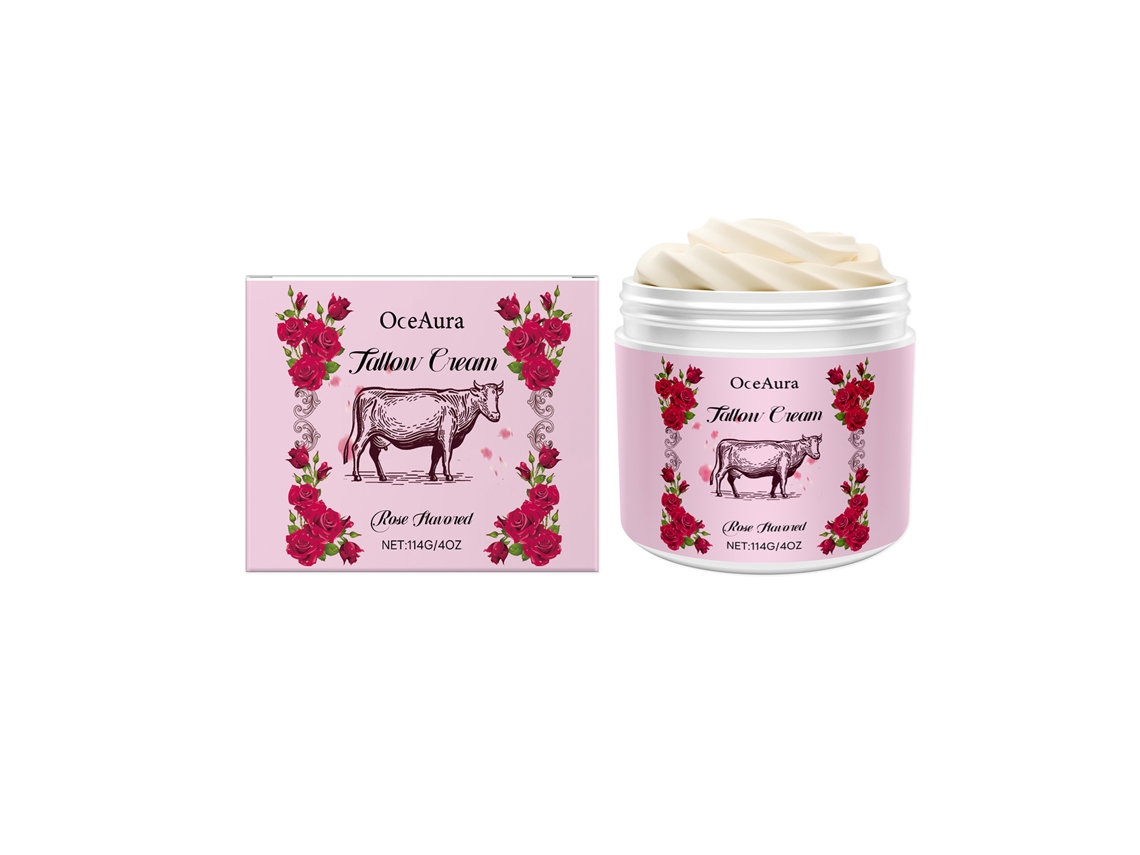 O Creme Corporal de Sebo de Rosas Oceaura hidrata e suaviza a pele seca e sem brilho.