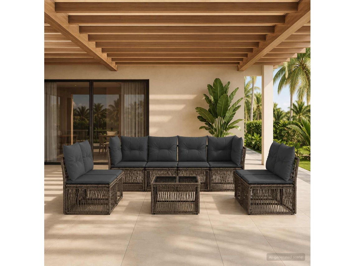 Vidaxl Conjunto De Sofá De Jardim 9 Unid. Cinzento Vime Pe