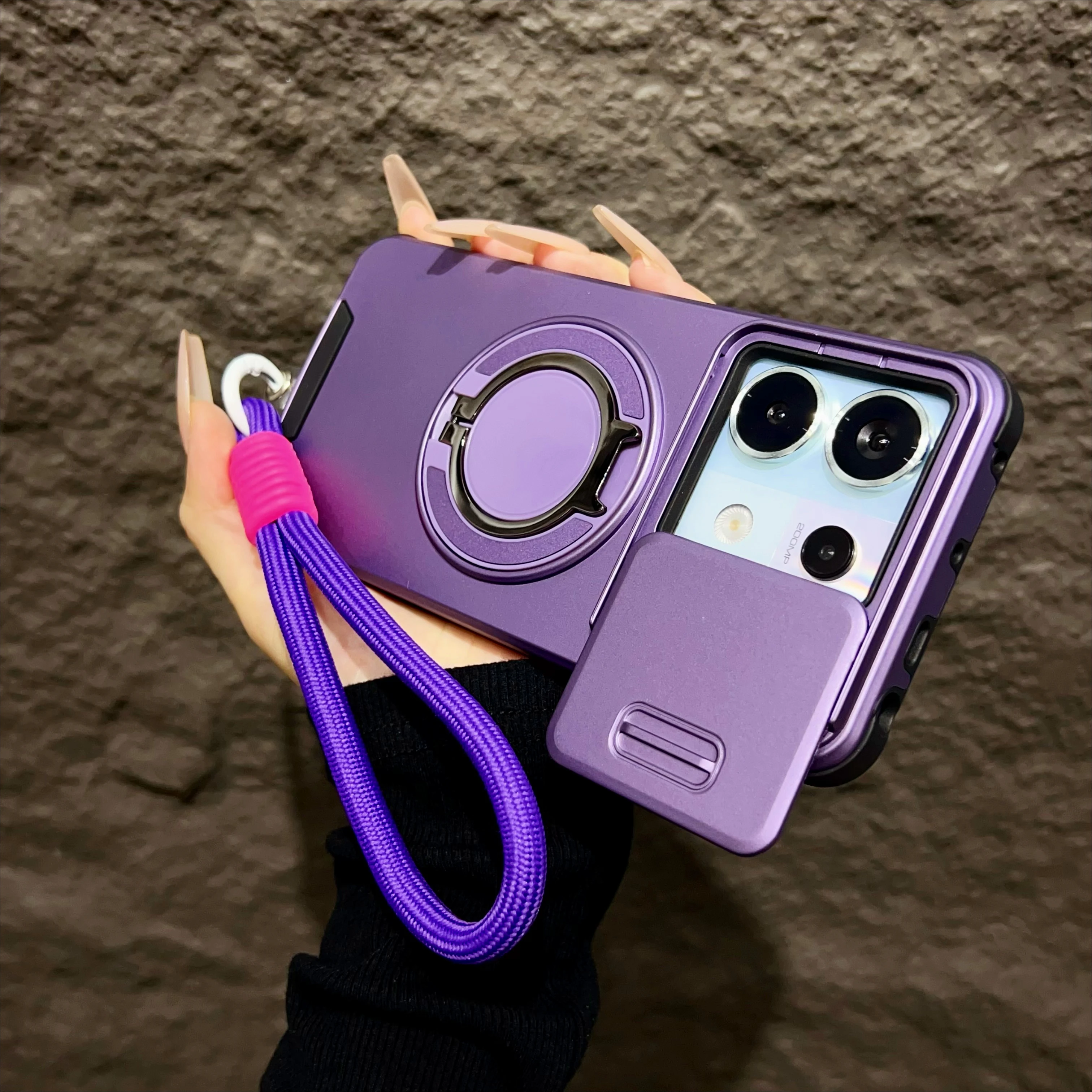 (roxo, Redmi Note 13 Pro 4g) Capa Protetora Com Suporte Giratório De 360°, Anel Metálico Magnético E Proteção Contra Impactos.