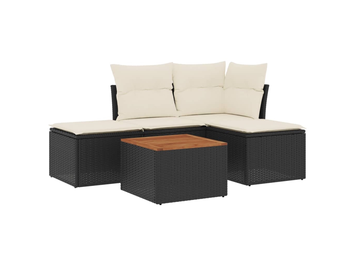 Conjunto 5 sofás de jardim com almofadões VIDAXL vime PE preto