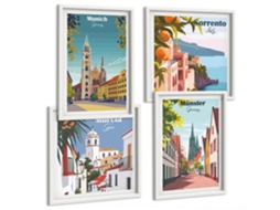 Composição De Quadros Paisagens De Cidades Com Faróis Espelharte (4 Peças)