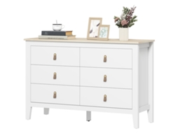 Cómoda De 6 Gavetas Para Dormitório Com Puxadores De Pu 120x40x78 Cm Branco