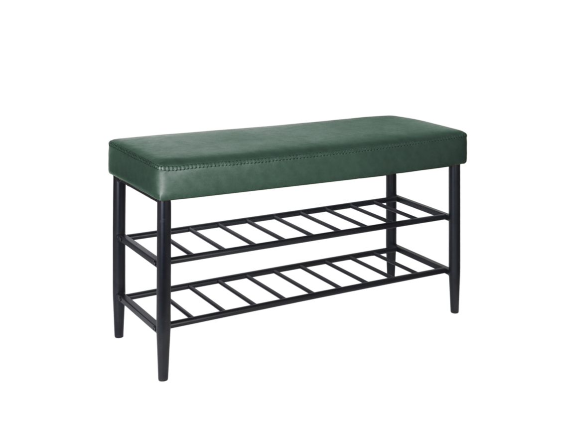 Banco Para Sapatos Relaxdays, Assento Estofado Em Couro Sintético, 2 Prateleiras Para 6 Pares, Hbt 50x80x30 Cm, Verde