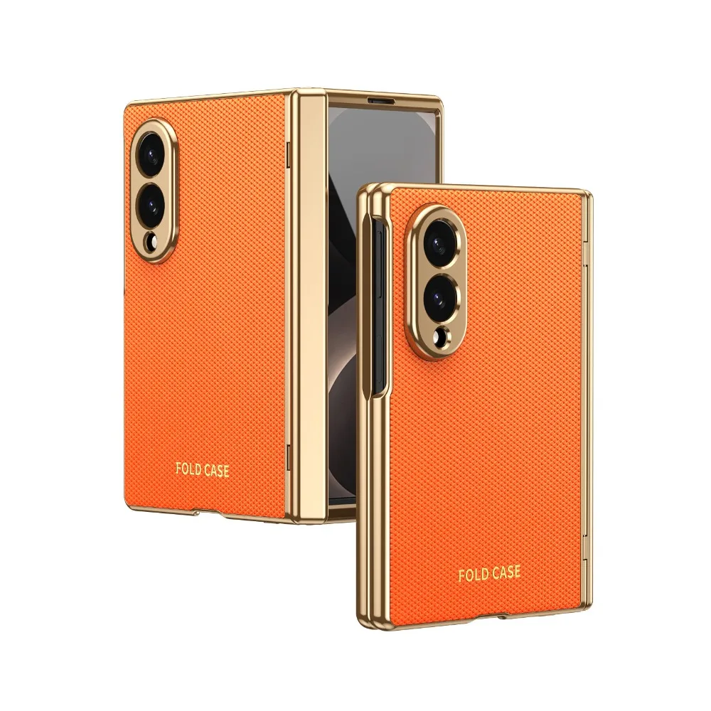 (laranja, Galaxy Z Fold 8) Capa De Celular Luxuosa Em Couro Genuíno Com Padrão De Diamante E Película Protetora De Cobertura Total.