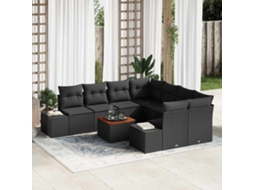 Vidaxl Conjunto de Sofá de Jardim com Almofada 9 Pcs Preto Vime Pe