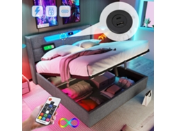 Cama Casal 140x200 Led Usb-c Armário Estrutura Linho Sem Colchão