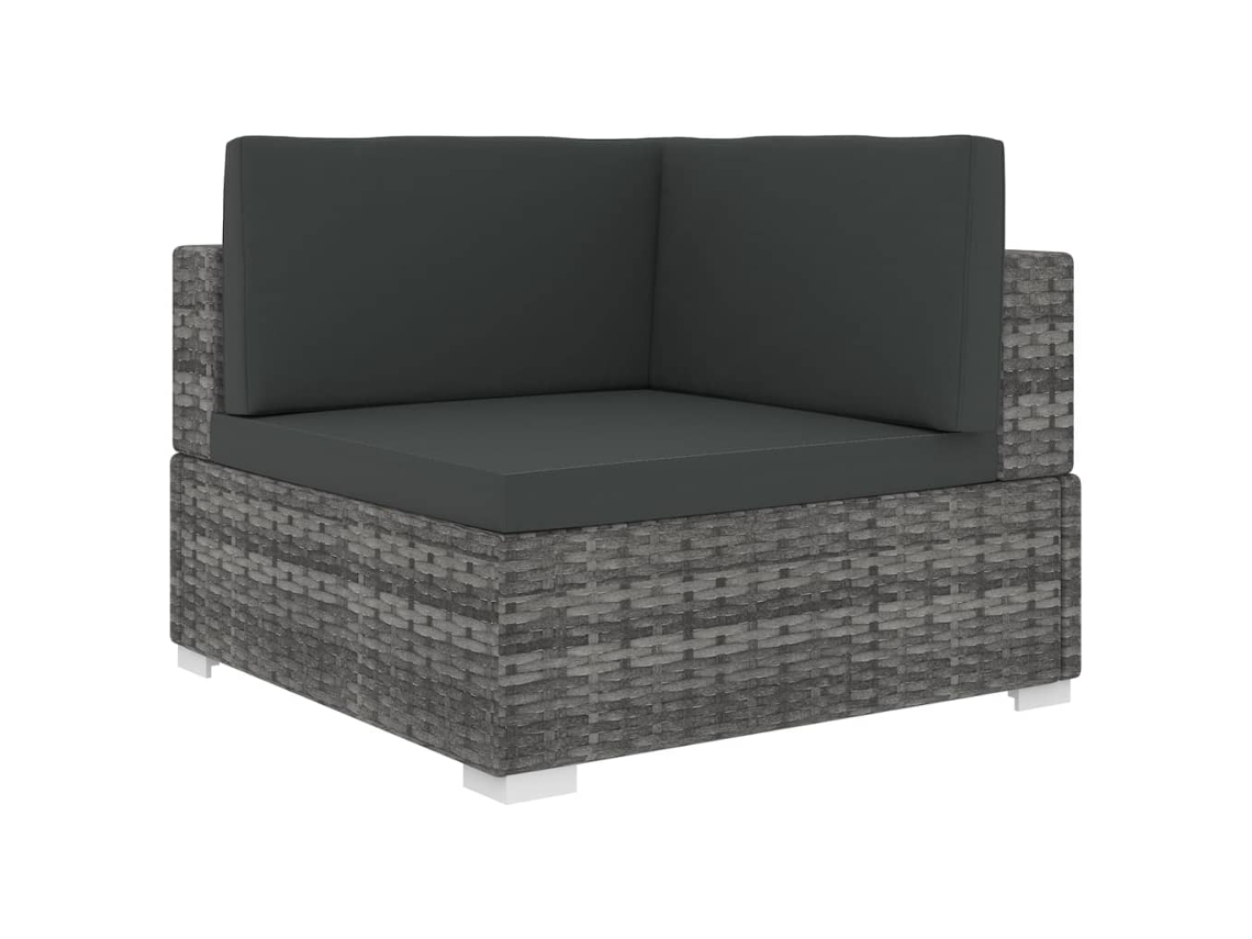 Vidaxl Cadeira De Canto Seccional C/ Almofadões 1 Pc Vime Pe Cinzento