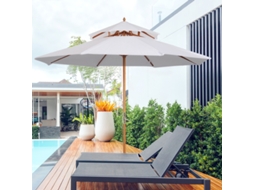 Guarda-sol De Madeira Duplo Teto Para Jardim E Varanda, Cor Creme