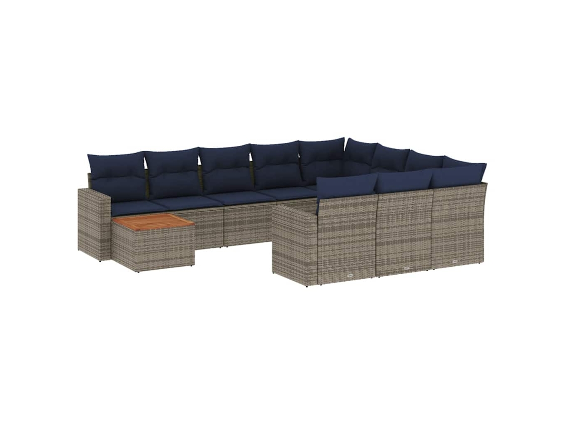 Conjunto de 11 Sofás de Jardim com Almofadões Vime Pe Cinzento MAISON EXCLUSIVE