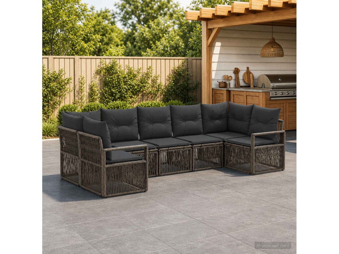 Vidaxl Conjunto De Sofá De Jardim 7 Unid. 7-número De Lugares Cinzento