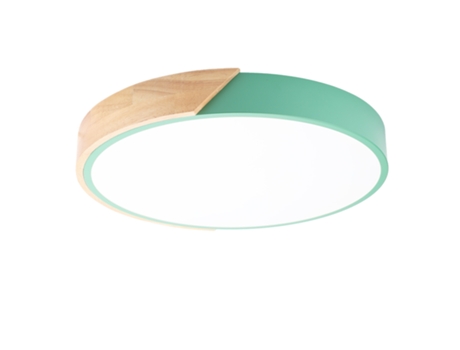 Plafon Led Circular Ø40cm, 30w, 3000lm, Metal Verde E Madeira Natural, Luz Selecionável Alpinaluz (3000k 4000k 6000k)