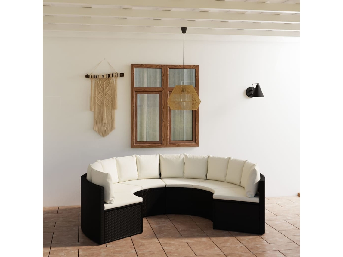 Vidaxl 6 Pcs Conjunto Sofás De Jardim C/ Almofadões Vime Pe Preto
