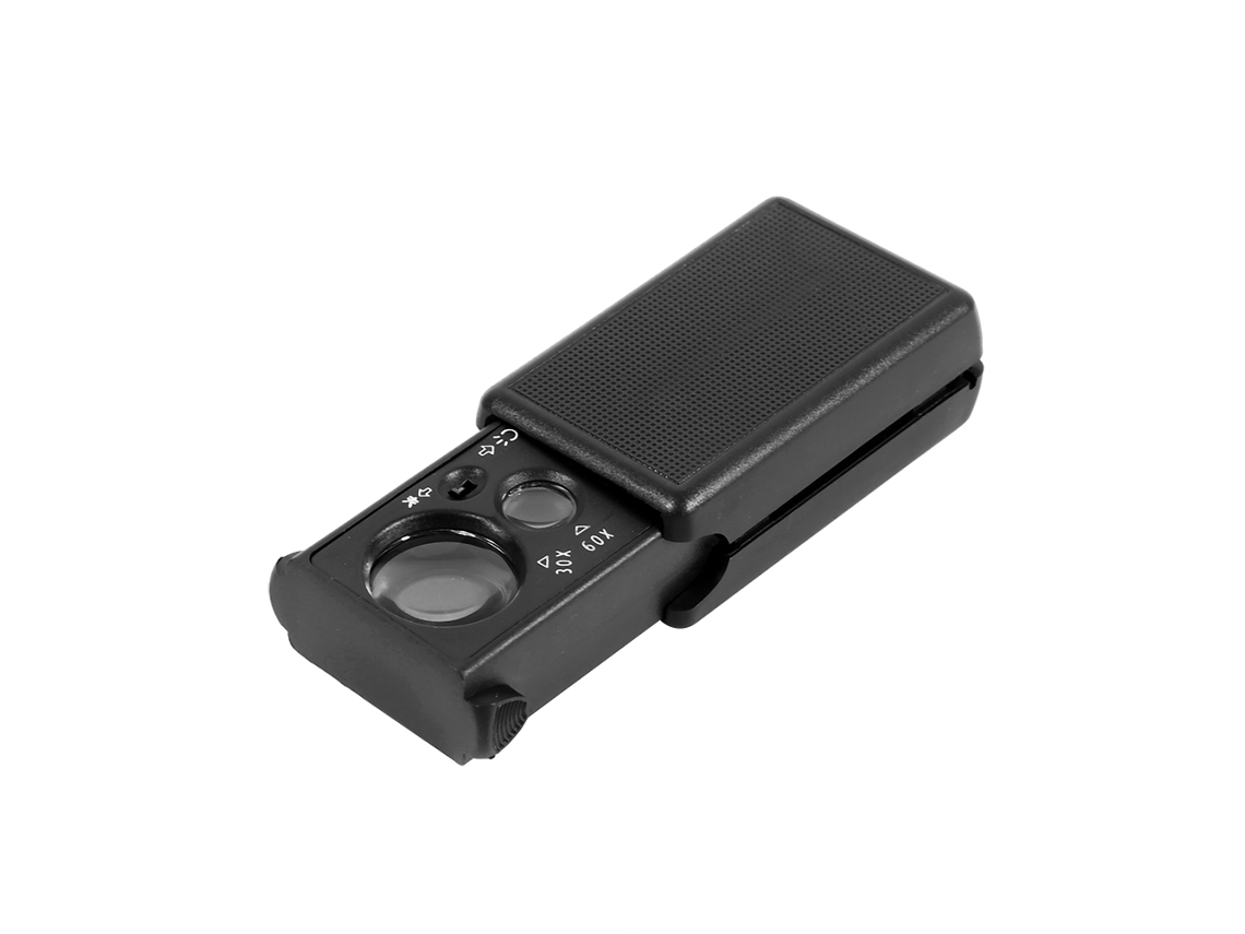 2026 lupa de Joalheria de Bolso com Lentes Duplas Mini 30x/60x e Luzes Led Uv do Tipo Puxador