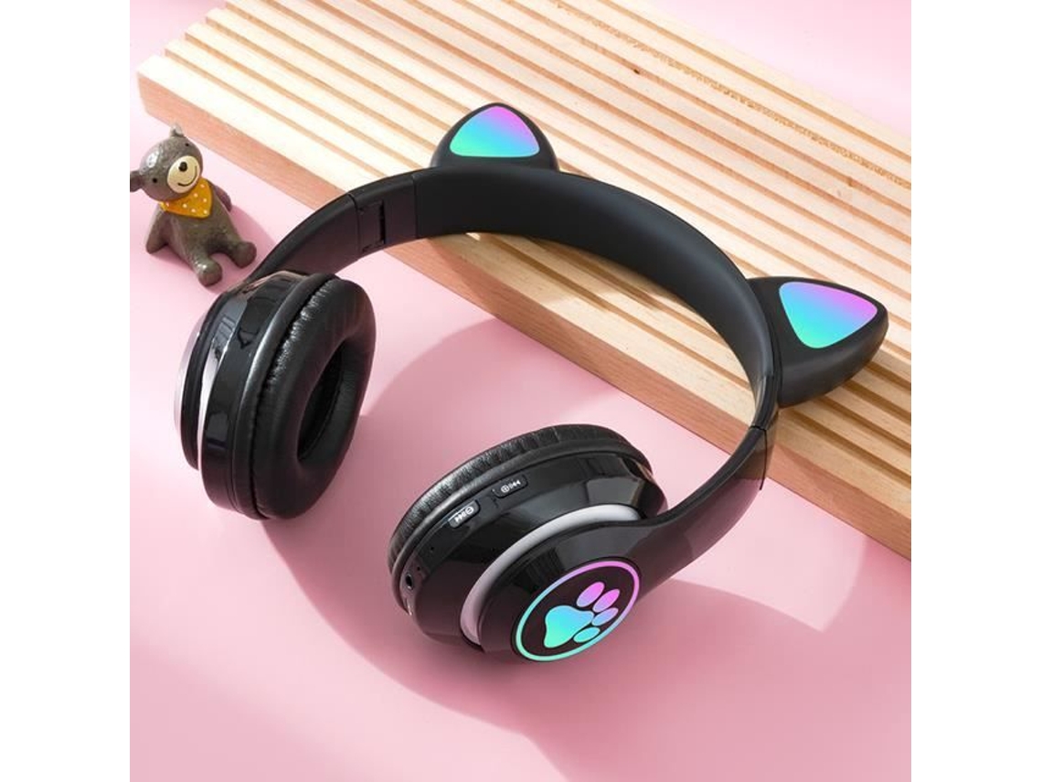 Fones de Ouvido Fones de Ouvido Bluetooth para Crianças Luz Brilhante Gato Fones de Ouvido com Microfone Led Música Baixa Fones de Ouvido