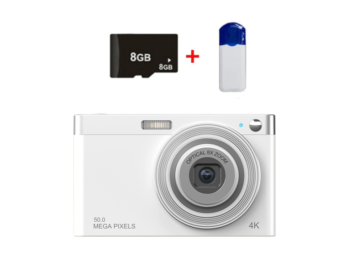 Halinuia Câmera Digital 4k Zoom Óptico 8x Tela 2,88 Polegadas (branca + Leitor + 8gb)