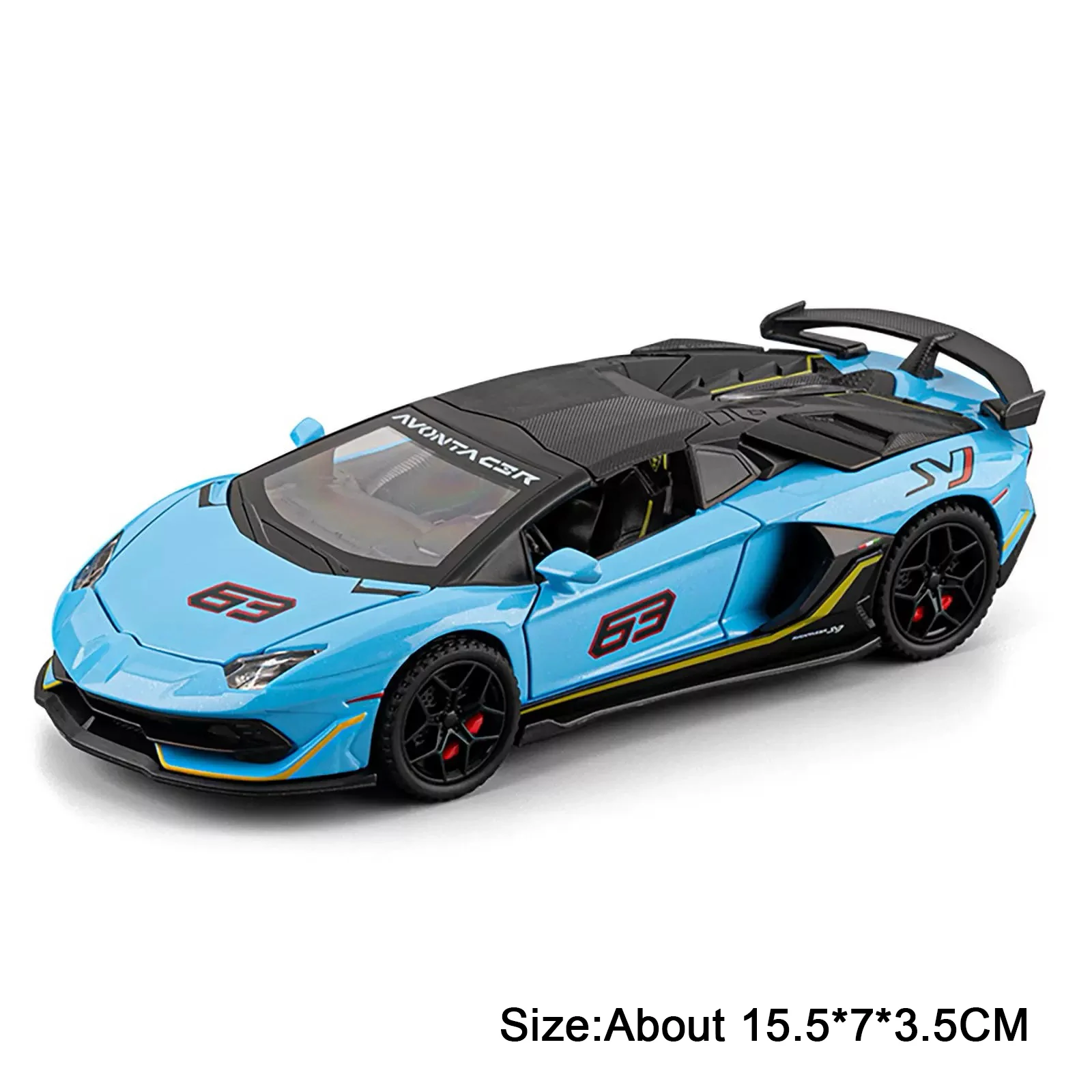 (svj63 Azul) 1:32 - Modelo De Carro Esportivo, Carroceria Em Liga Metálica, Pneus De Borracha, Com Efeitos Sonoros E Luminosos.
