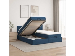 Vidaxl Cama Ottoman Com Colchão Com Cabeceira 2 Unid. Azul Tecido