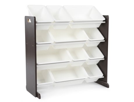 Estantería Infantil Para Libros, Estantería Organizadora Para Juguetes Con 12 Cajas De Almacenamiento, Marrón Espresso/blanco Humble Crew