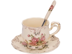 2026altiro-conjunto De Xícara E Prato, 236ml Porcelana Marfim Xícara De Café Vintage Floral Cerâmica Com Prato E Colher