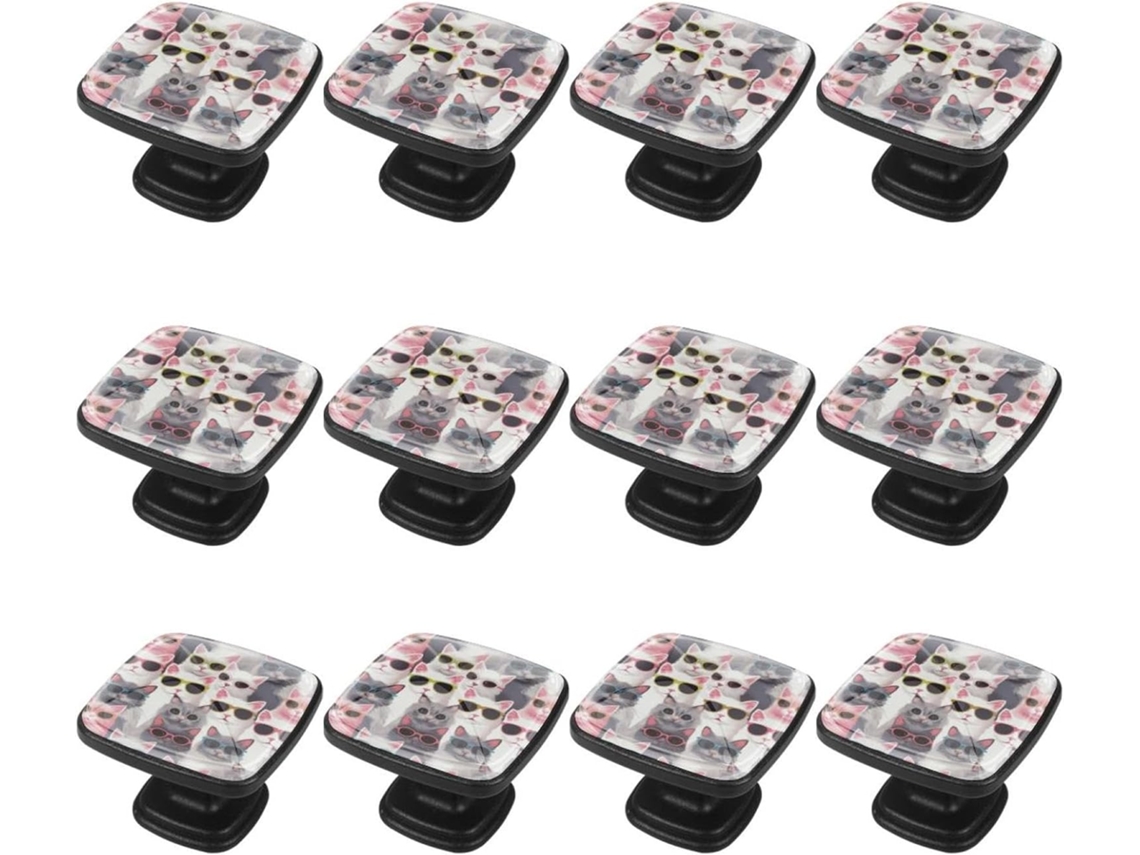 Puxadores Quadrados Para Armários De Cozinha, Puxadores Para Gavetas De Cômoda, 12 Peças, Desenhos De Gatos Engraçados