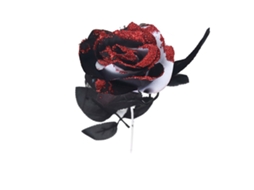Rosa artificial vermelha, branca e preta com decorações de brilho para arranjos LAXISCREED