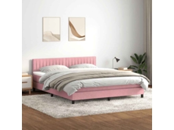 Vidaxl Cama Box Spring C/ Colchão E Led 180x210 Cm Veludo Rosa