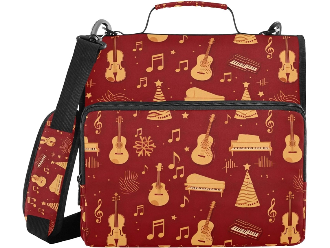 Pasta Com Zíper Instrumentos Musicais E Artigos De Natal Alça Ombro, Vários Bolsos De 3, 8cm, 3 Estojos Lápis
