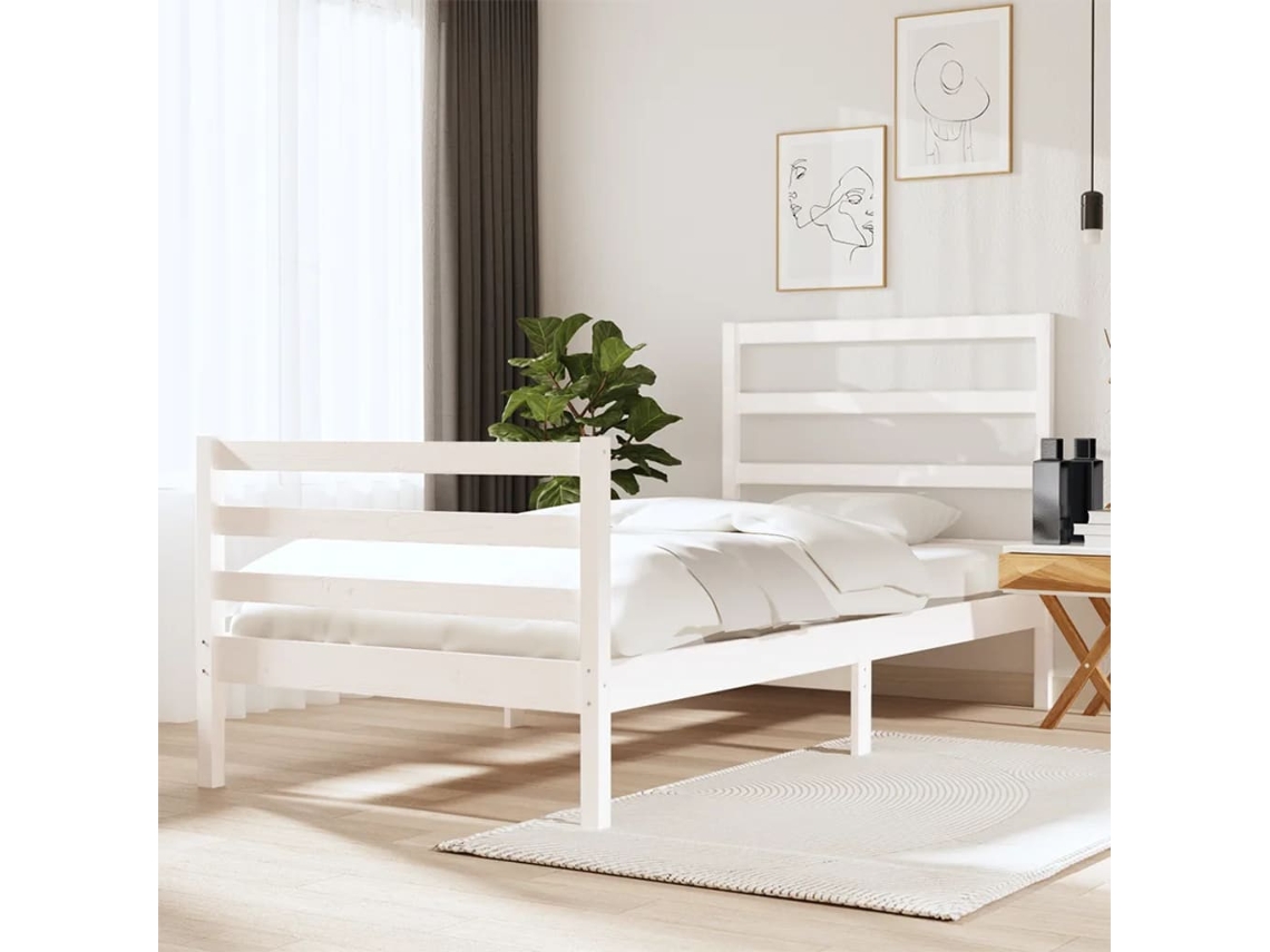 Cama Sem Colchão 75x190 Cm Madeira De Pinho Maciça Branco