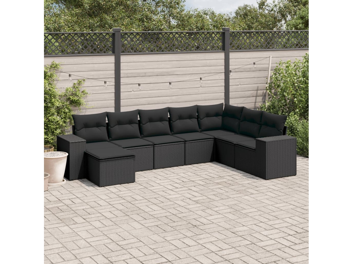 Conjunto de 8 Sofás de Jardim com Almofadas Vime Pe Preto Dkd Home Decor
