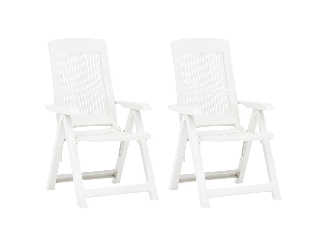 Vidaxl Conjunto De 2 Cadeiras Reclináveis Dobráveis De Plástico Branco.